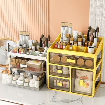 Kosmeetikatoodete hoiukarp Läbipaistev lauaarvuti sahtli tüüp Tolmukindel nahahoolduse tualettlaud Suure mahutavusega ühiselamu meigikarp