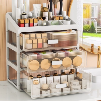 Kosmeetikatoodete hoiukarp Läbipaistev lauaarvuti sahtli tüüp Tolmukindel nahahoolduse tualettlaud Suure mahutavusega ühiselamu meigikarp