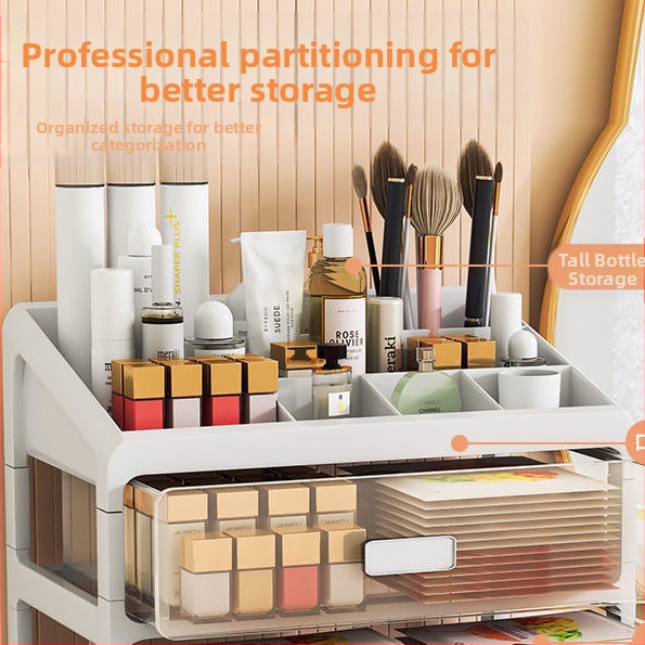 Kosmeetikatoodete hoiukarp Läbipaistev lauaarvuti sahtli tüüp Tolmukindel nahahoolduse tualettlaud Suure mahutavusega ühiselamu meigikarp