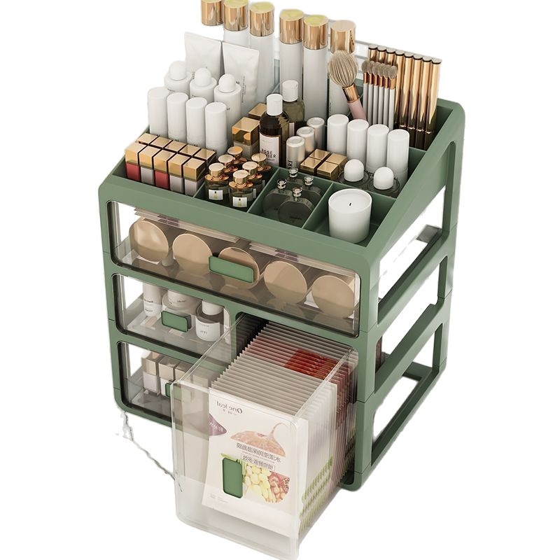 Kosmeetikatoodete hoiukarp Läbipaistev lauaarvuti sahtli tüüp Tolmukindel nahahoolduse tualettlaud Suure mahutavusega ühiselamu meigikarp