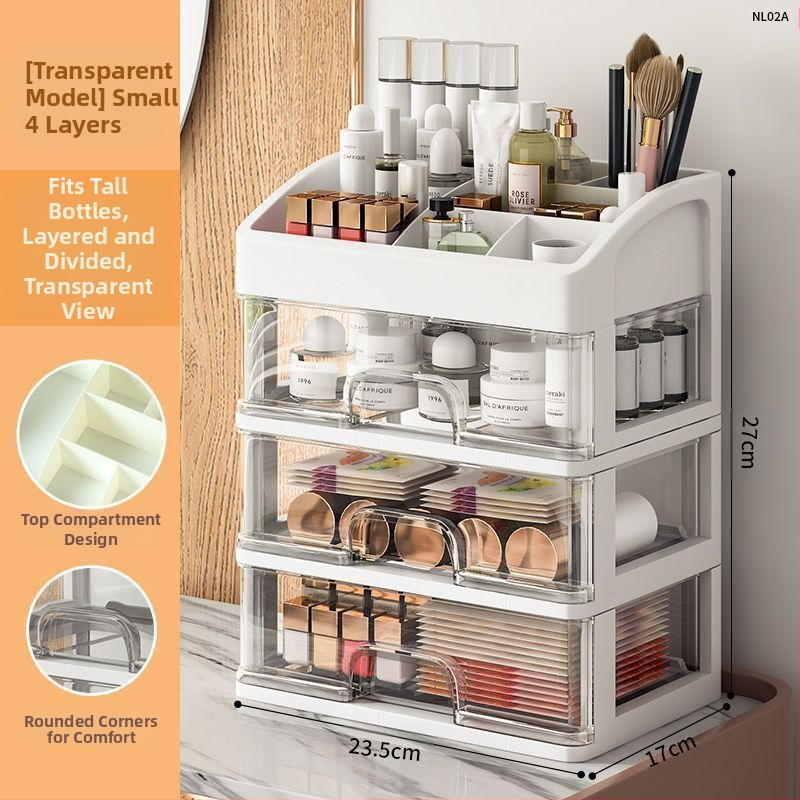 Kosmeetikatoodete hoiukarp Läbipaistev lauaarvuti sahtli tüüp Tolmukindel nahahoolduse tualettlaud Suure mahutavusega ühiselamu meigikarp