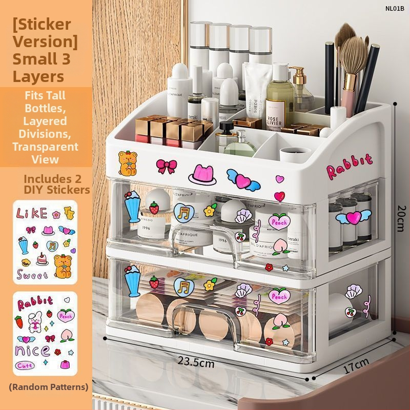 Kosmeetikatoodete hoiukarp Läbipaistev lauaarvuti sahtli tüüp Tolmukindel nahahoolduse tualettlaud Suure mahutavusega ühiselamu meigikarp