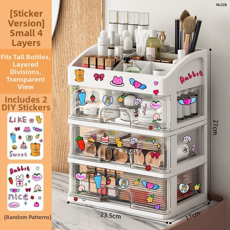 Kosmeetikatoodete hoiukarp Läbipaistev lauaarvuti sahtli tüüp Tolmukindel nahahoolduse tualettlaud Suure mahutavusega ühiselamu meigikarp