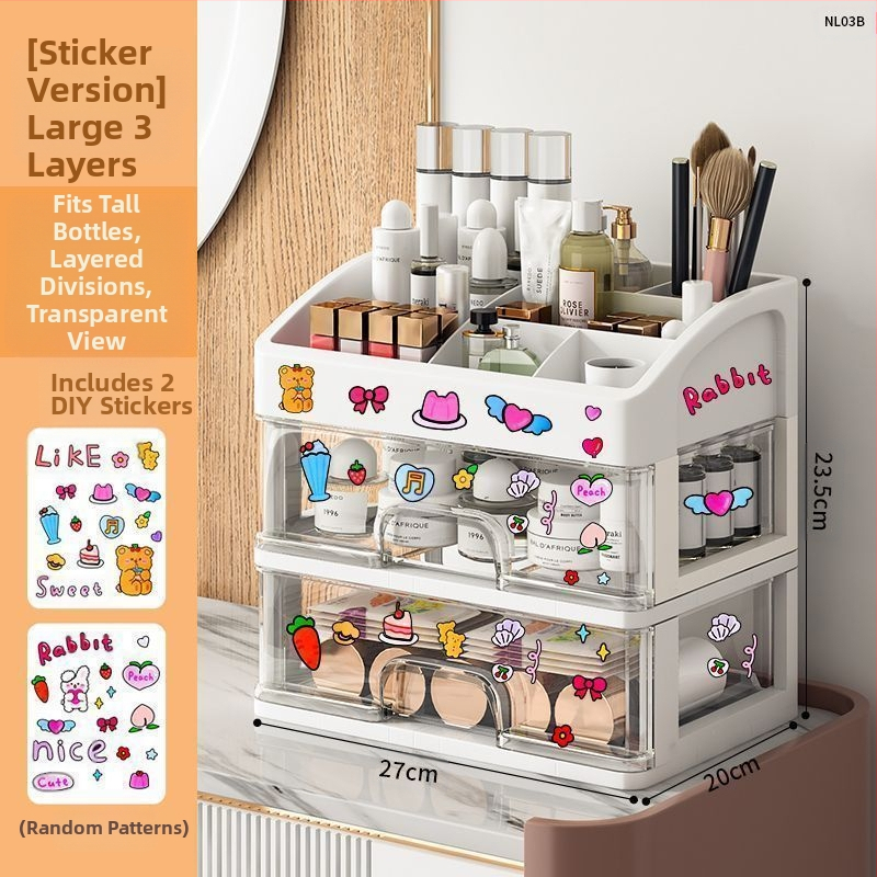 Kosmeetikatoodete hoiukarp Läbipaistev lauaarvuti sahtli tüüp Tolmukindel nahahoolduse tualettlaud Suure mahutavusega ühiselamu meigikarp