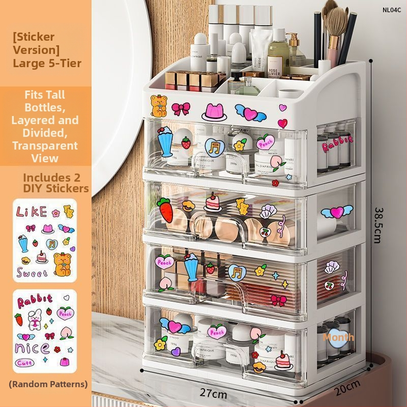 Kosmeetikatoodete hoiukarp Läbipaistev lauaarvuti sahtli tüüp Tolmukindel nahahoolduse tualettlaud Suure mahutavusega ühiselamu meigikarp