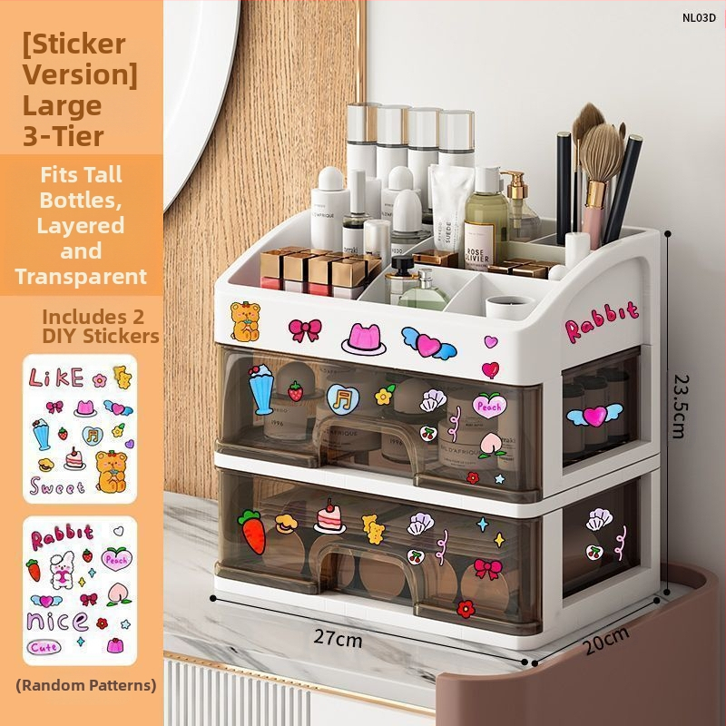 Kosmeetikatoodete hoiukarp Läbipaistev lauaarvuti sahtli tüüp Tolmukindel nahahoolduse tualettlaud Suure mahutavusega ühiselamu meigikarp