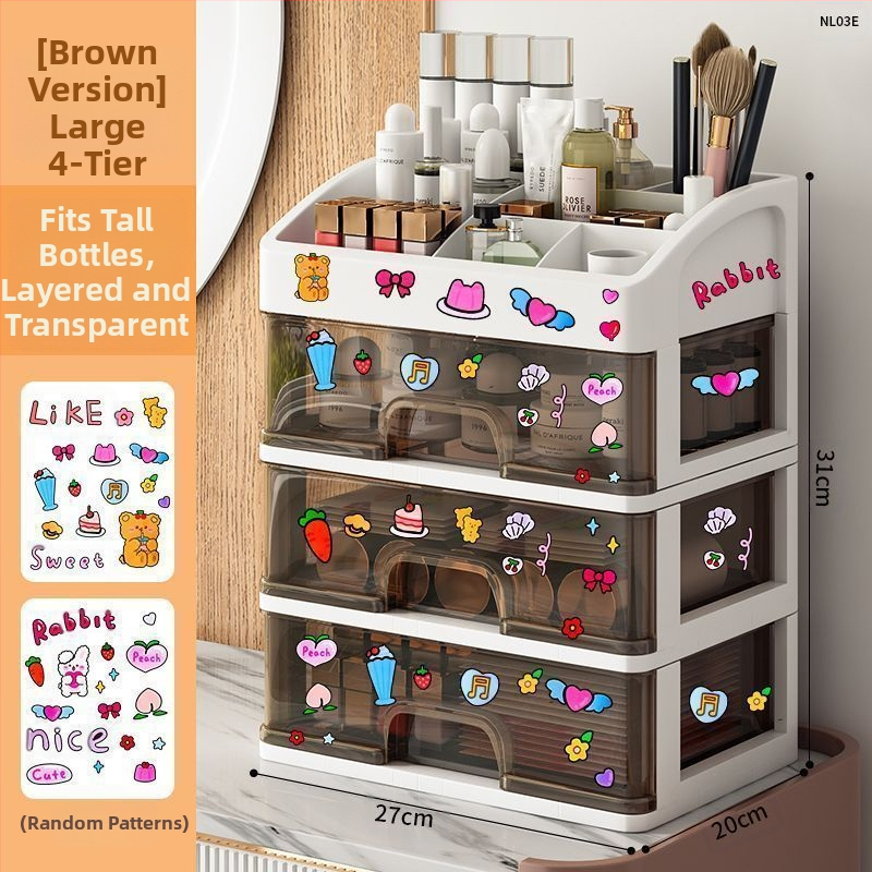 Kosmeetikatoodete hoiukarp Läbipaistev lauaarvuti sahtli tüüp Tolmukindel nahahoolduse tualettlaud Suure mahutavusega ühiselamu meigikarp