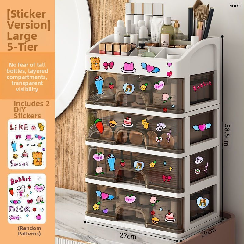 Kosmeetikatoodete hoiukarp Läbipaistev lauaarvuti sahtli tüüp Tolmukindel nahahoolduse tualettlaud Suure mahutavusega ühiselamu meigikarp