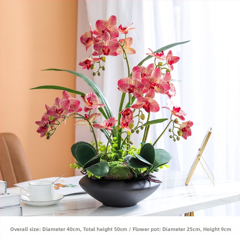 Nagy, kézzel tapintható pillangó orchidea szett nappali bejárat recepció hamis virágdíszek virágkompozíció dekoratív virágcserép