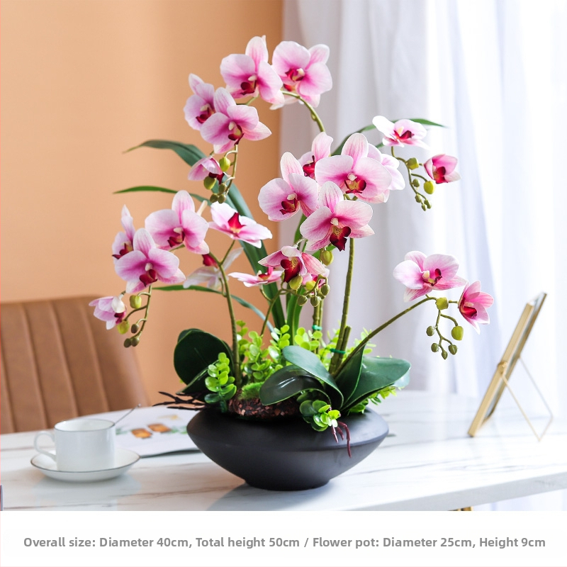 Nagy, kézzel tapintható pillangó orchidea szett nappali bejárat recepció hamis virágdíszek virágkompozíció dekoratív virágcserép