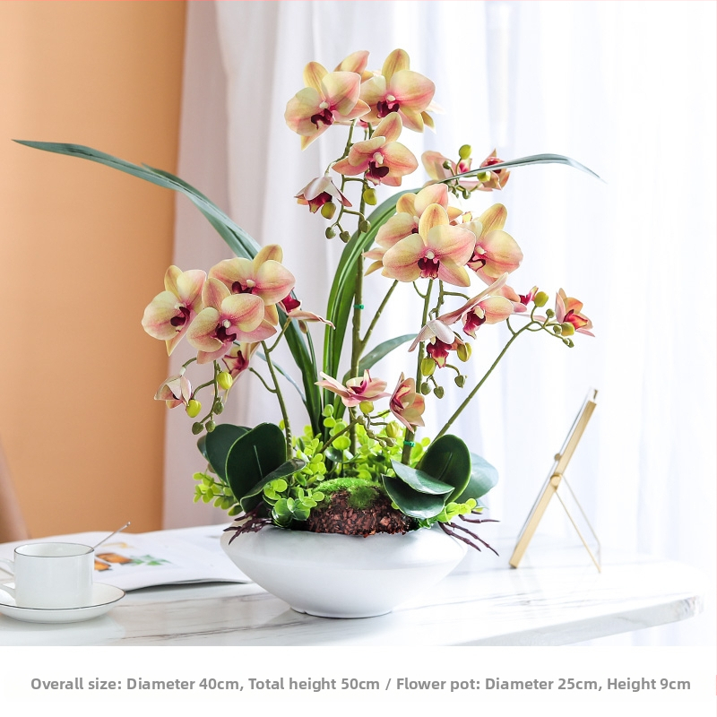 Nagy, kézzel tapintható pillangó orchidea szett nappali bejárat recepció hamis virágdíszek virágkompozíció dekoratív virágcserép