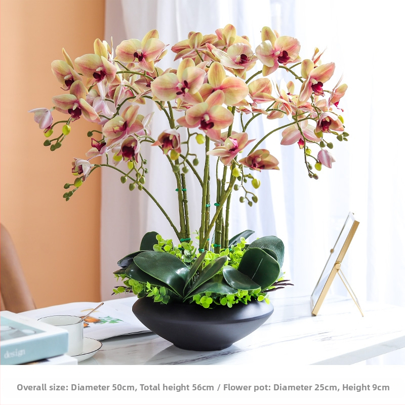 Nagy, kézzel tapintható pillangó orchidea szett nappali bejárat recepció hamis virágdíszek virágkompozíció dekoratív virágcserép