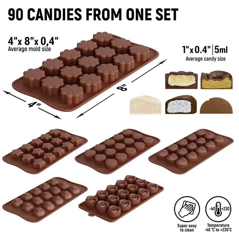Élelmiszeripari minőségű szilikon csokoládéforma, cukorka fondant, Dubai csokoládé, 6 darabos készlet, energiaszelet, Madeleine csiszolóeszköz
