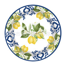 Kryžminio krašto vaisių citrinos tematikos vienkartinių popierinių lėkščių rinkinys dekoravimui citrinos gimtadienio šventės atmosfera vėliavos traukimo staltiesė