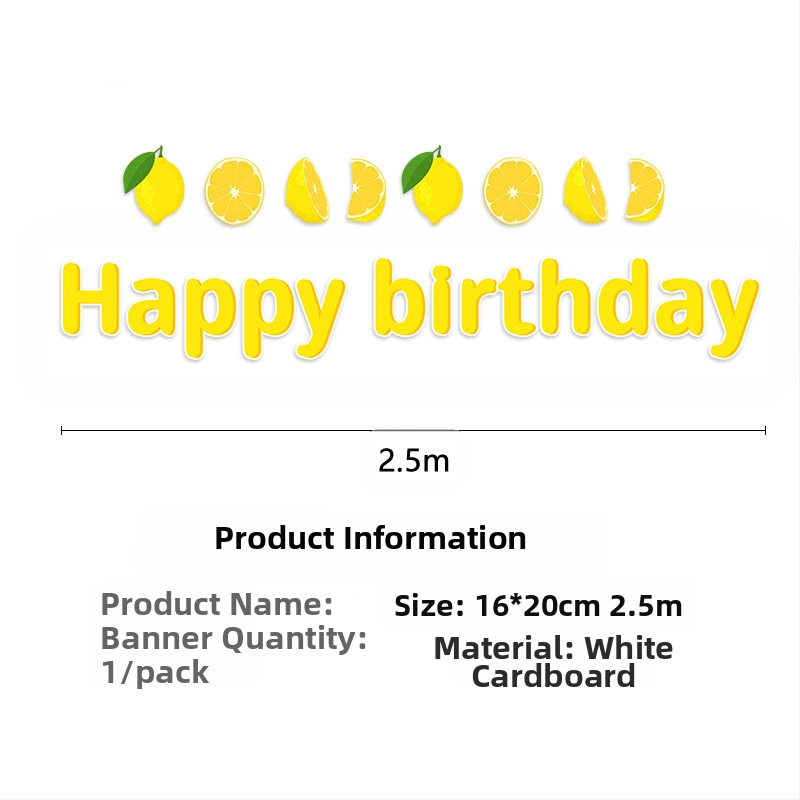 Kryžminio krašto vaisių citrinos tematikos vienkartinių popierinių lėkščių rinkinys dekoravimui citrinos gimtadienio šventės atmosfera vėliavos traukimo staltiesė
