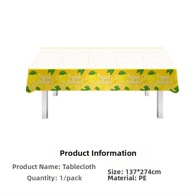 Kryžminio krašto vaisių citrinos tematikos vienkartinių popierinių lėkščių rinkinys dekoravimui citrinos gimtadienio šventės atmosfera vėliavos traukimo staltiesė