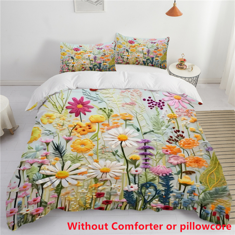 „Amazon TEMU“ tarpvalstybinis trijų dalių gėlių rašto antklodės užvalkalas, 3D skaitmeninio spausdinimo patalynės rinkinys Europai, Amerikai ir Japonijai