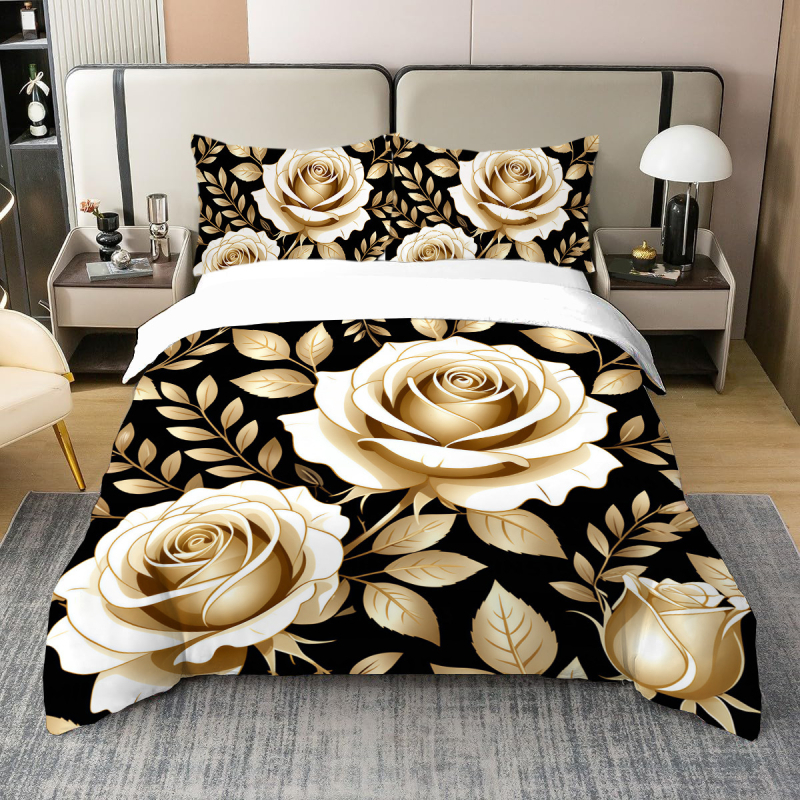 „Amazon TEMU“ tarpvalstybinis trijų dalių gėlių rašto antklodės užvalkalas, 3D skaitmeninio spausdinimo patalynės rinkinys Europai, Amerikai ir Japonijai