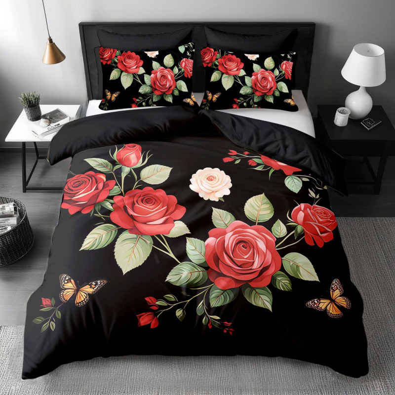 „Amazon TEMU“ tarpvalstybinis trijų dalių gėlių rašto antklodės užvalkalas, 3D skaitmeninio spausdinimo patalynės rinkinys Europai, Amerikai ir Japonijai