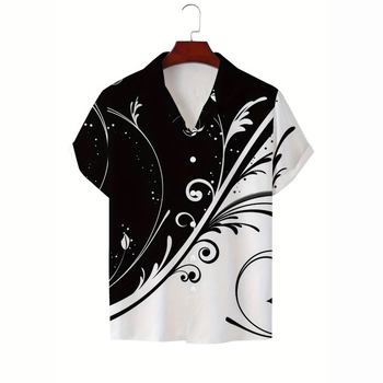 Vara bărbaților noul casual la modă imprimat cu mânecă scurtă retro rever guler cubanez cămașă simplă