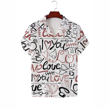 Καλοκαιρινό Ανδρικό Νέο Casual Μοντέρνο Στάμπο με Κοντά Μανίκια και Ρετρό Κουβανέζικο Γιακά, Απλό