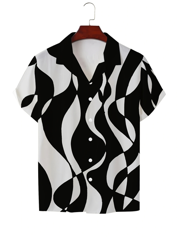 Vara bărbaților noul casual la modă imprimat cu mânecă scurtă retro rever guler cubanez cămașă simplă