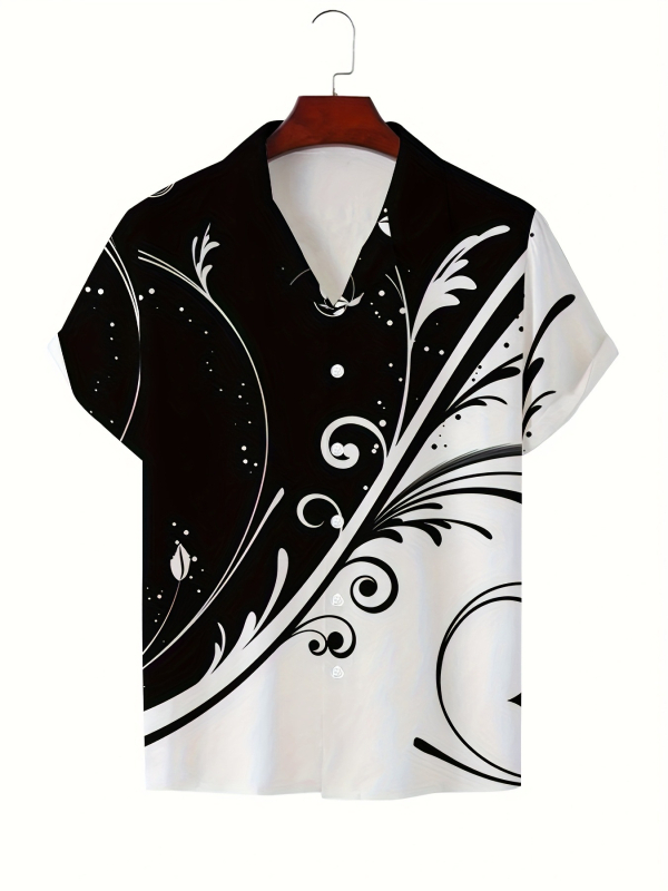 Vara bărbaților noul casual la modă imprimat cu mânecă scurtă retro rever guler cubanez cămașă simplă