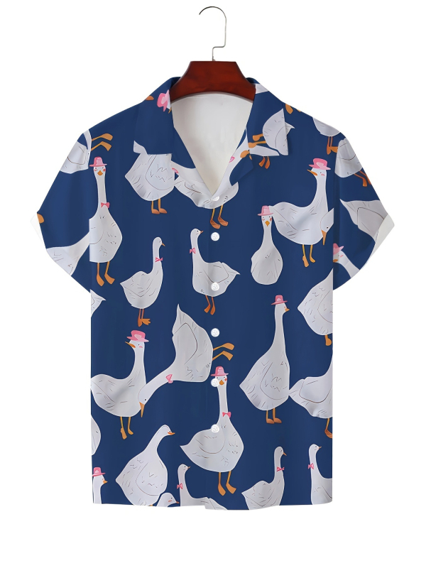 Vara bărbaților noul casual la modă imprimat cu mânecă scurtă retro rever guler cubanez cămașă simplă