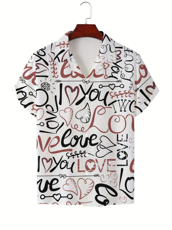 Vara bărbaților noul casual la modă imprimat cu mânecă scurtă retro rever guler cubanez cămașă simplă