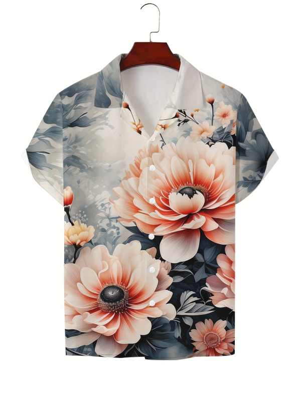 Vara bărbaților noul casual la modă imprimat cu mânecă scurtă retro rever guler cubanez cămașă simplă