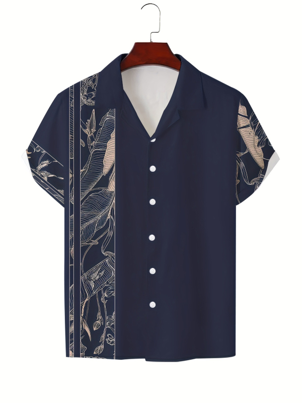 Vara bărbaților noul casual la modă imprimat cu mânecă scurtă retro rever guler cubanez cămașă simplă