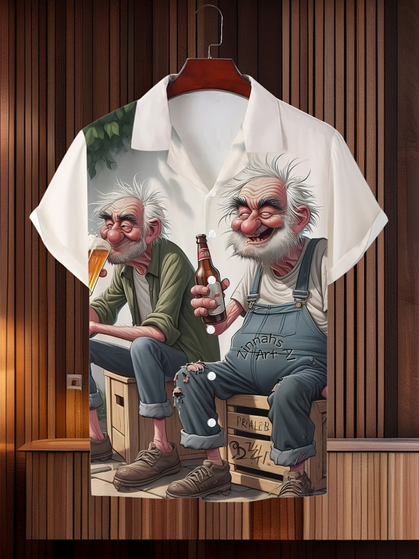 Vara bărbaților noul casual la modă imprimat cu mânecă scurtă retro rever guler cubanez cămașă simplă