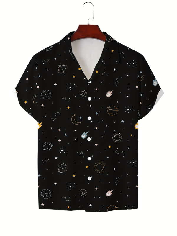 Vara bărbaților noul casual la modă imprimat cu mânecă scurtă retro rever guler cubanez cămașă simplă