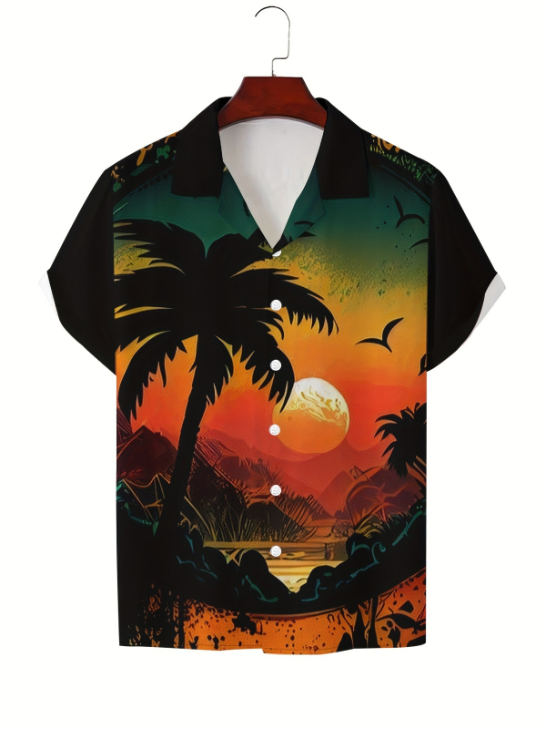 Vara bărbaților noul casual la modă imprimat cu mânecă scurtă retro rever guler cubanez cămașă simplă