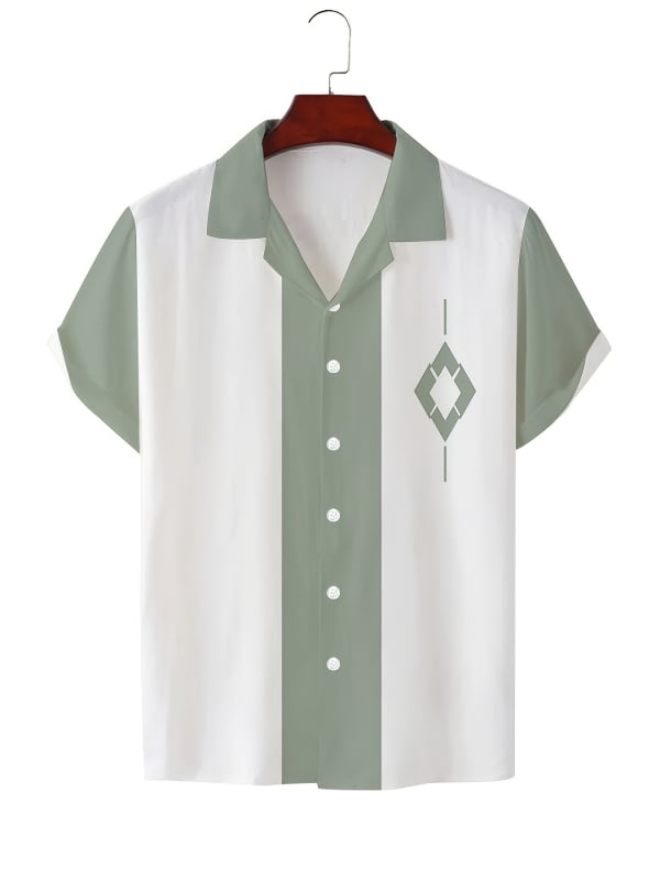 Vara bărbaților noul casual la modă imprimat cu mânecă scurtă retro rever guler cubanez cămașă simplă