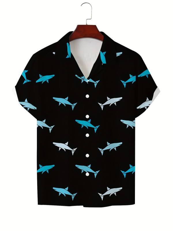 Vara bărbaților noul casual la modă imprimat cu mânecă scurtă retro rever guler cubanez cămașă simplă