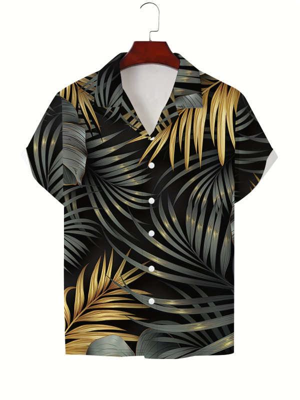 Vara bărbaților noul casual la modă imprimat cu mânecă scurtă retro rever guler cubanez cămașă simplă