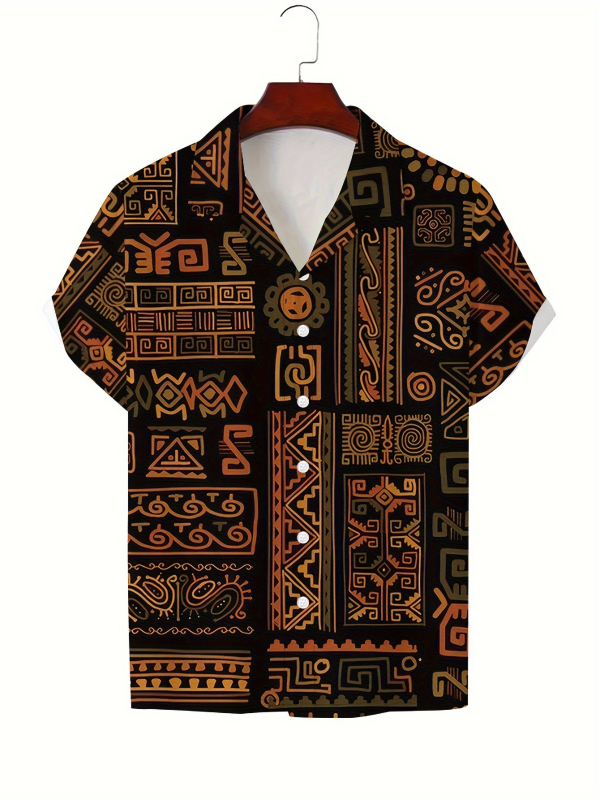 Vara bărbaților noul casual la modă imprimat cu mânecă scurtă retro rever guler cubanez cămașă simplă