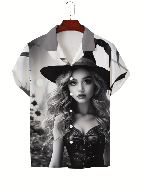 Vara bărbaților noul casual la modă imprimat cu mânecă scurtă retro rever guler cubanez cămașă simplă