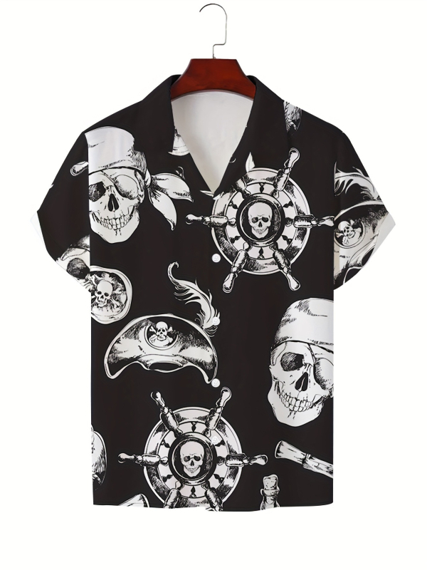 Vara bărbaților noul casual la modă imprimat cu mânecă scurtă retro rever guler cubanez cămașă simplă