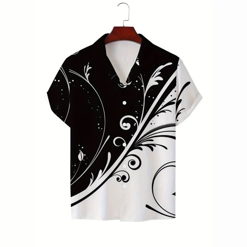 Vara bărbaților noul casual la modă imprimat cu mânecă scurtă retro rever guler cubanez cămașă simplă