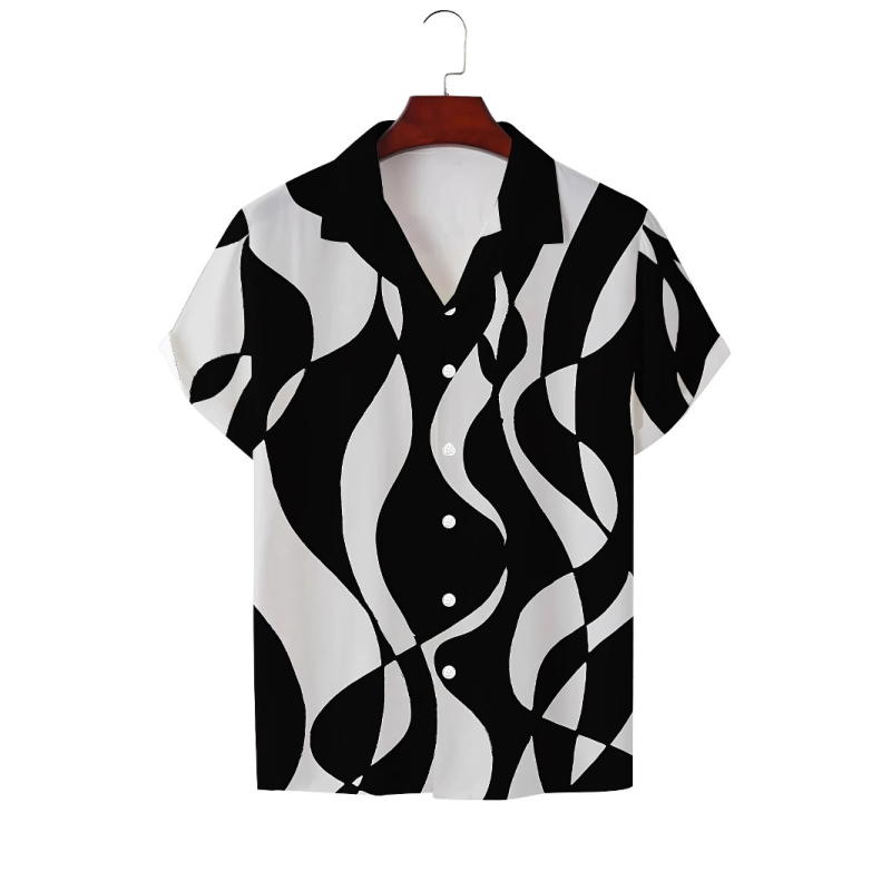 Vara bărbaților noul casual la modă imprimat cu mânecă scurtă retro rever guler cubanez cămașă simplă