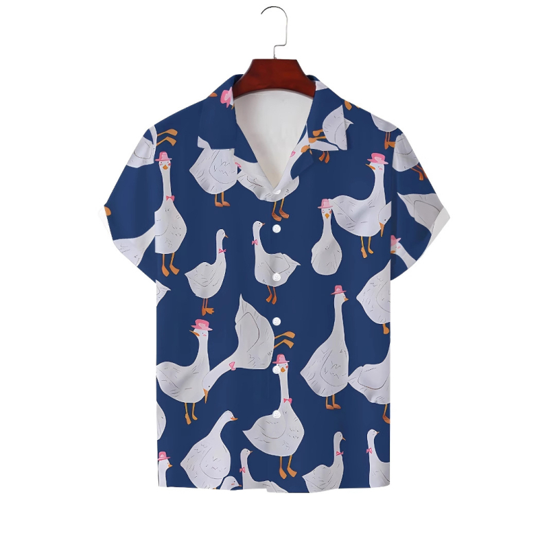 Vara bărbaților noul casual la modă imprimat cu mânecă scurtă retro rever guler cubanez cămașă simplă