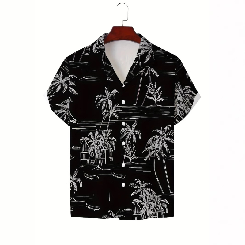 Vara bărbaților noul casual la modă imprimat cu mânecă scurtă retro rever guler cubanez cămașă simplă