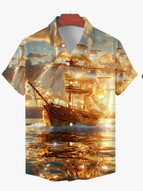 Rajzfilm Férfi Alkalmi Divat Nyári Új Rövid Ujjú Hajtás Ing Légáteresztő Könnyű Alkalmas Hétköznapi Egyezéshez