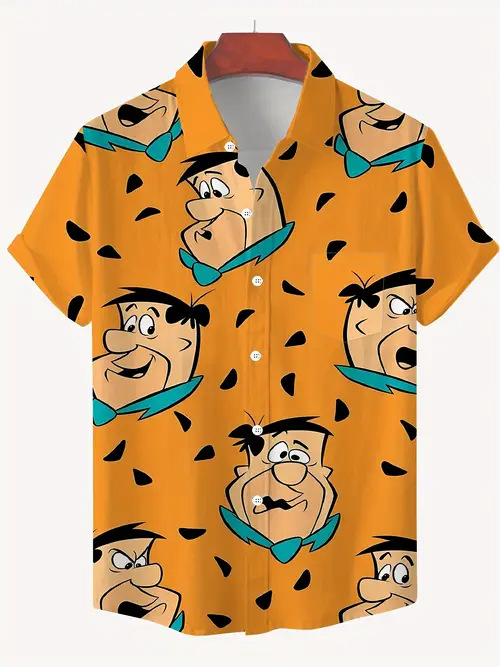 Rajzfilm Férfi Alkalmi Divat Nyári Új Rövid Ujjú Hajtás Ing Légáteresztő Könnyű Alkalmas Hétköznapi Egyezéshez