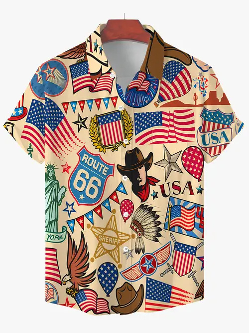 Rajzfilm Férfi Alkalmi Divat Nyári Új Rövid Ujjú Hajtás Ing Légáteresztő Könnyű Alkalmas Hétköznapi Egyezéshez