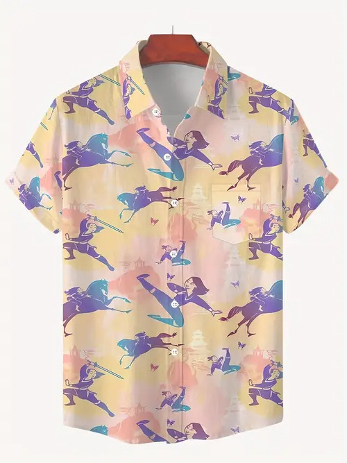 Rajzfilm Férfi Alkalmi Divat Nyári Új Rövid Ujjú Hajtás Ing Légáteresztő Könnyű Alkalmas Hétköznapi Egyezéshez