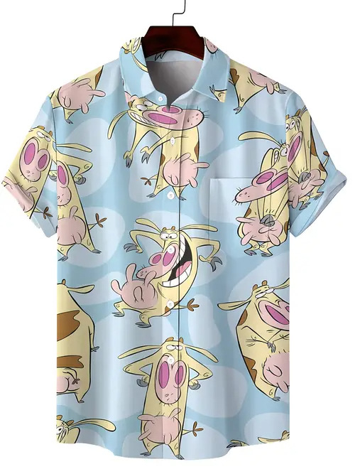 Rajzfilm Férfi Alkalmi Divat Nyári Új Rövid Ujjú Hajtás Ing Légáteresztő Könnyű Alkalmas Hétköznapi Egyezéshez