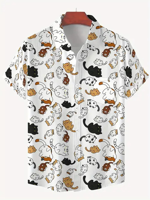 Rajzfilm Férfi Alkalmi Divat Nyári Új Rövid Ujjú Hajtás Ing Légáteresztő Könnyű Alkalmas Hétköznapi Egyezéshez